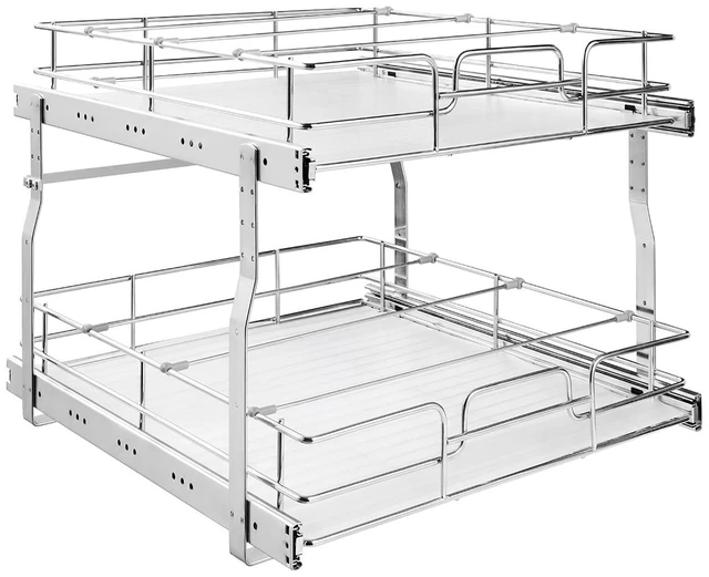 Main image of VEVOR 2 Tier Pull Out Cabinet Organizer 16.97"W x 21.22"D Slide Out Drawers, for Kitchen Bathroom Pantry Organization, Chrome-Plated Finish, Heavy Duty Steel Storage Sliding Shelves for Base Cabinets