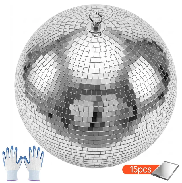 Main image of VEVOR Mirror Disco Ball 16 Inch Silver Reflective Ball with Hanging Ring, for Party Home Decoration Stage Props DJ Dance Club, 2 Mirror Tile Sizes, Reflects Light, Large Wedding Music Birthday Decor