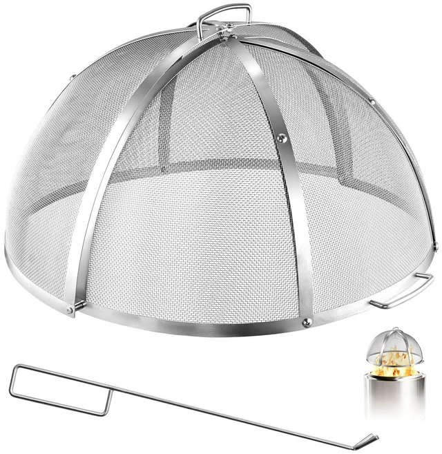 Main image of VEVOR Fire Pit Spark Screen, 26 inch Dome, Stainless Steel Mesh Cover Lid, for Outdoor, Patio, Backyard, Camping, Party, with Handles and Poker, High Temperature Tolerant, Help Block Sparks, Silver