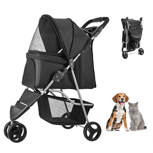 Alt view image 10 of 10 - VEVOR Pet Stroller Foldable 3 Wheels Dog Stroller with Brake up to 35lbs Travel Camp