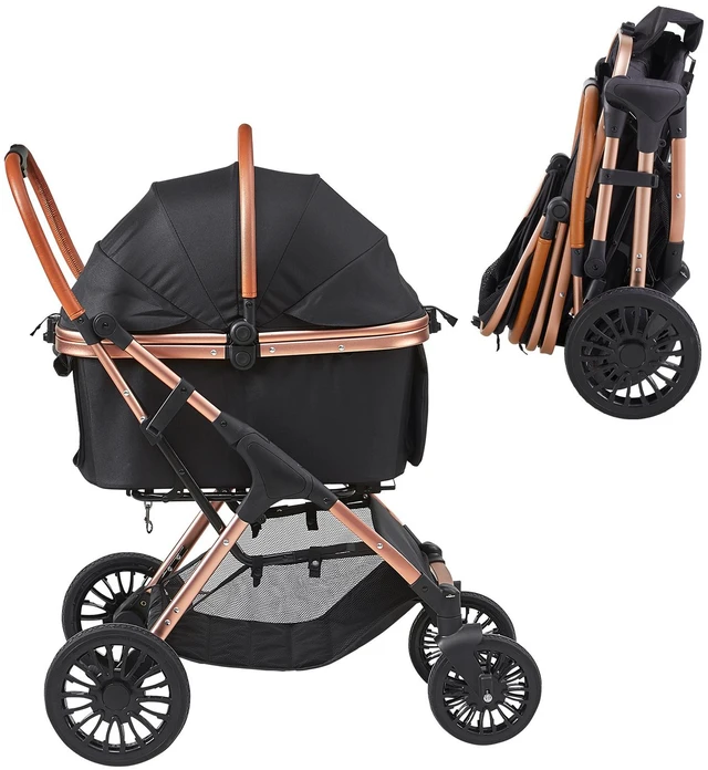 Alt view image 15 of 15 - VEVOR Pet Stroller, 4 Wheels Dog Stroller Rotate with Brakes, 66 lbs Weight Capacity, Puppy Stroller with Detachable Carrier, Storage Basket and Pet Pad, for Small to Medium Sized Dogs, Black