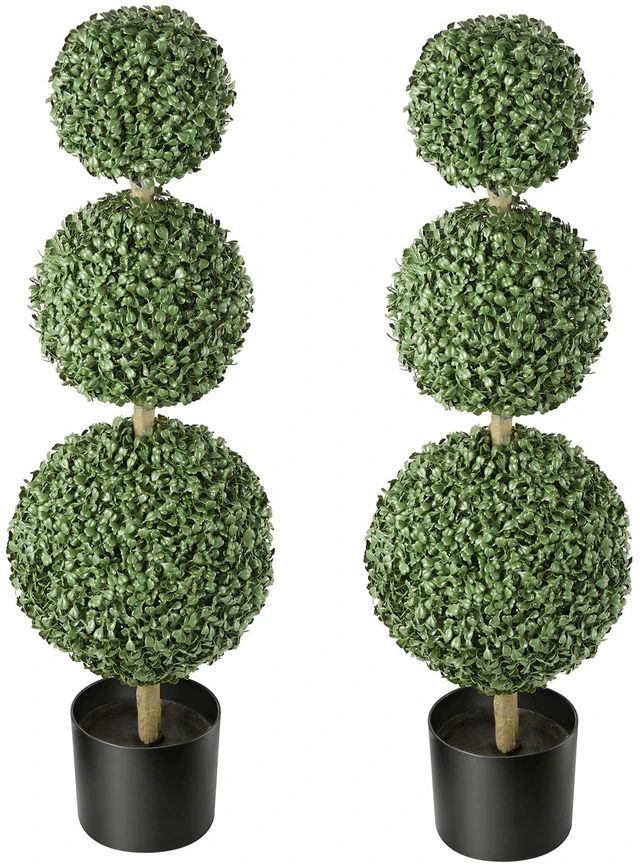 Main image of VEVOR Artificial Boxwood Topiary Triple Ball 3 Ft Set of 2 Greenery Decor, Premium PE Fake Trees, Year-Round Indoor & Outdoor Faux Green Plant for Front Door, Entryway, Porch, Balcony, Patio, Garden