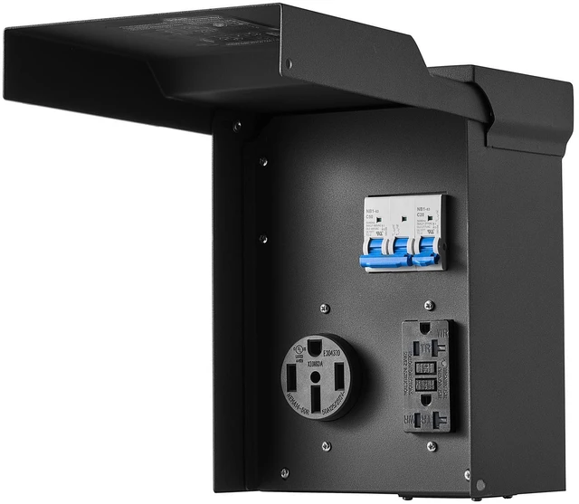 Main image of VEVOR 50 20 Amp RV Temporary Power Outlet Box Electrical Panel with Breaker, Weatherproof Electrical Outlet Box, with Prewired 50 Amp & 20 Amp GFCI Receptacle, for RV Camper, Travel Trailer, Motorhome