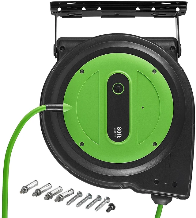 Main image of VEVOR Retractable Extension Cord Reel 80FT Heavy Duty 12AWG/3C SJTOW Green, for Ceiling/Wall Mount, 15A Circuit Breaker, Automatic Retractable Power Cord, Lighted Triple Tap, with 180° Swivel Bracket