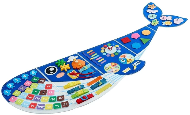 Main image of VEVOR Felt Wall Busy Board 12-in-1 Whale Foldable Montessori Activity Toys, Travel Daycare, Classroom, Playroom, Home, Educational Sensory Panel, with Numbers Letters Animals Shapes Learning Pieces