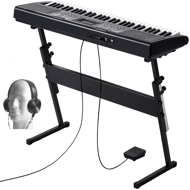 Alt view image 8 of 8 - 61 Key Digital Keyboard Piano, Lighted Keys, Electric Portable Piano with Adjustable Stand 600 Tones 500 Rhythms Built-In Speakers Sustain Pedal Headphones, USB MIDI for Beginners