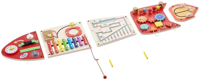 Main image of VEVOR Wall Busy Board, 13-in-1 Rocket Montessori Sensory Activity Panels, Learning Activity Center for Daycare, Classroom, Playroom, and Home, Sturdy Wooden Educational Toys, with Mounting Hardware