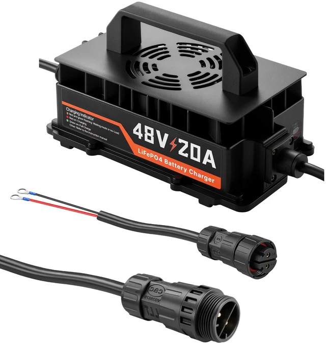 Main image of VEVOR Golf Cart Battery Charger 48V 20A Club Car EZGO Lithium Smart Charger, for LiFePO4 Battery, Aluminum Alloy Shell, Trickle Charging, LED Indicator, Cooling Fan, for Forklift, RV, IP67 Waterproof