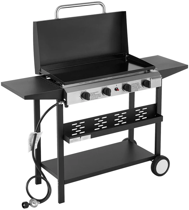 Alt view image 9 of 9 - Gas Griddle, 4-Burner Flat Top Grill, 29 inch Grill Plate Propane Griddle with Wheels, Lid, 28000 BTU Outdoor Flat Top Grills for Pan-Frying, Grilling, Stir-Frying, & BBQ, Pulse Ignition