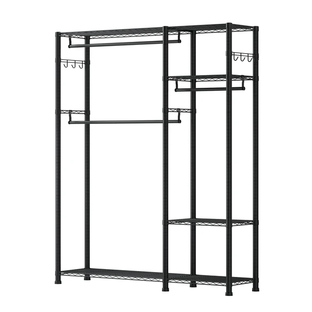 Alt view image 9 of 9 - VEVOR Clothing Garment Rack, Heavy Duty Clothes Rack, 6 Adjustable Tiers Clothes Racks with Steel Frame, 800 lbs Load Capacity Closet Wardrobe with 3 Hanging Rods for Bedroom, Clothing Store, Hallway