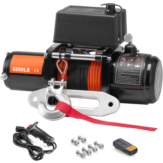 Alt view image 15 of 15 - VEVOR Electric Winch for Truck 6000 lb Synthetic Rope Waterproof Remote Control