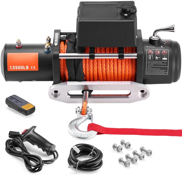 Alt view image 15 of 15 - VEVOR Electric Winch Truck 13,500 lb Synthetic Rope Waterproof Remote Control