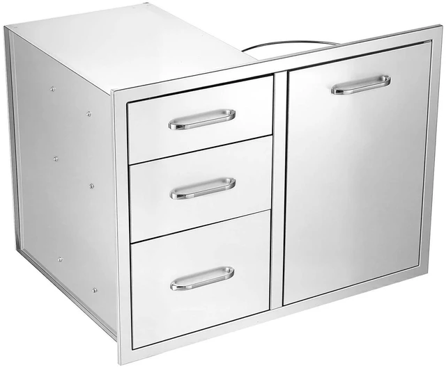 Main image of VEVOR Outdoor Kitchen Drawer Combo, 23"W x 21"H x 30"D, Propane Ring, for BBQ Island Storage, Patio Bars and Grill Station, with Handle, Built-In BBQ Island Drawers Organize Cookware Accessories