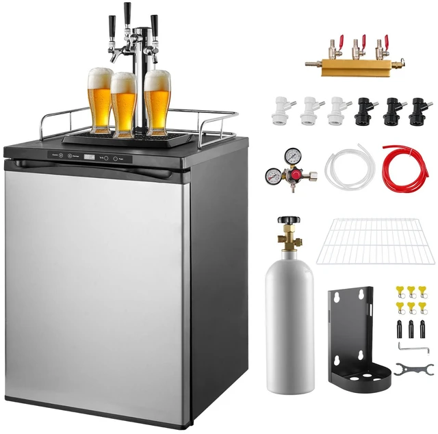 Main image of VEVOR Beer Kegerator, Triple Tap Home Draft Beer Dispenser for Ball Lock, Full Size Keg Refrigerator with 5lbs CO2 Tank, Hold 2 Sixth / 2 Slim / 3 Ball lock keg, 162L