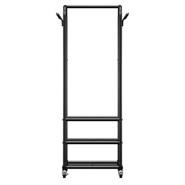 Alt view image 9 of 9 - VEVOR Clothes Rack, Rolling Clothing Garment Rack with Hanging Rod and Side Hooks, 3 Storage Shelves, 99 lbs Load Capacity, Heavy Duty Carbon Steel Clothing Racks for Bedroom, Laundry, Living Room