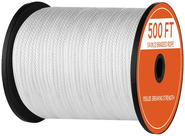 Main image of VEVOR Polyester Rope 1/4 in x 500 ft Solid Braid Marine Utility Rope White, for Outdoor Boat Docking, 1150 lbs Breaking Strength, Heavy Duty Low Stretch Sun-Resistant Industrial Cord, Smooth Surface