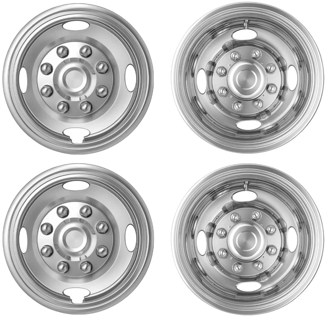 Main image of VEVOR 16-Inch Wheel Simulators 8 Lug Stainless Steel Front and Rear Wheel, Fit for 1992-2016 and 2018-2021 Ford E350/E450 Models, 4 Hand Holes, Mirror Polished Finish, Bolt On Hubcaps Covers, 4pcs