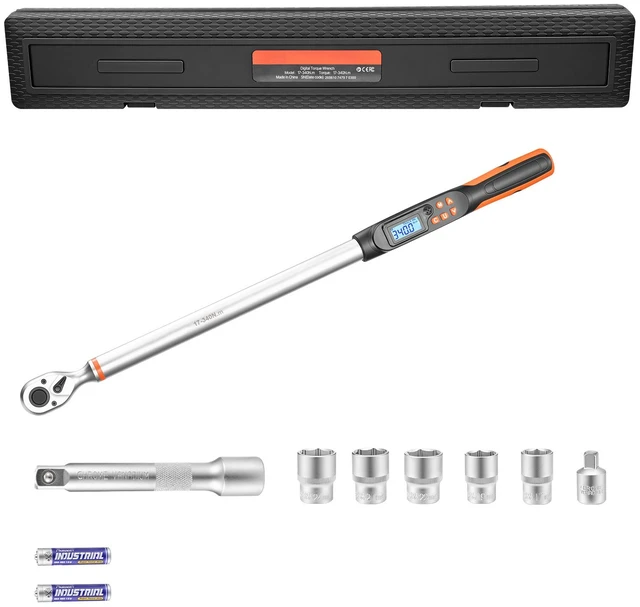 Main image of VEVOR Torque Wrench Set 1/2" Drive Digital Torque Wrench 4 Display Units, ±2% Accuracy, LCD Screen, with Buzzer and LED Indicator, with Sockets, Extension Bar, Adapter, for Automotive Repair