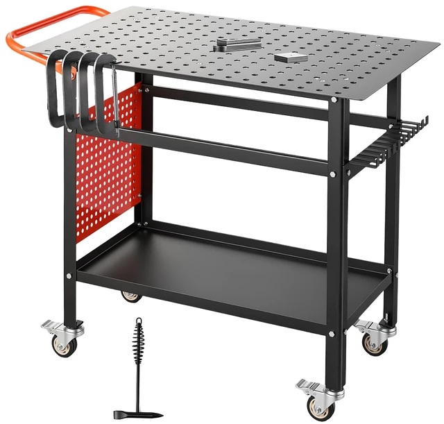 Main image of VEVOR Welding Table 40" x 24" Movable Welding Workbench 800LBS Capacity, Heavy-Duty Steel Work Table Platform with 4 Lockable Casters, 0.63" Fixture Holes, Tool Tray, Pegboard & Hooks for Workshops