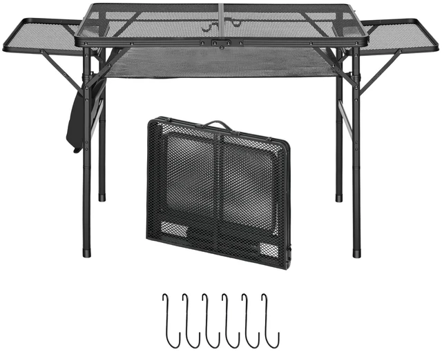Main image of VEVOR Folding Grill Table with 2 Wing Panel 36x24in Camping Station 120lbs, for Picnic BBQ Tailgating, Adjustable Height, 2 Tier Outdoor Aluminum Side Stand with Side Pocket, Mesh Net, Portable Handle