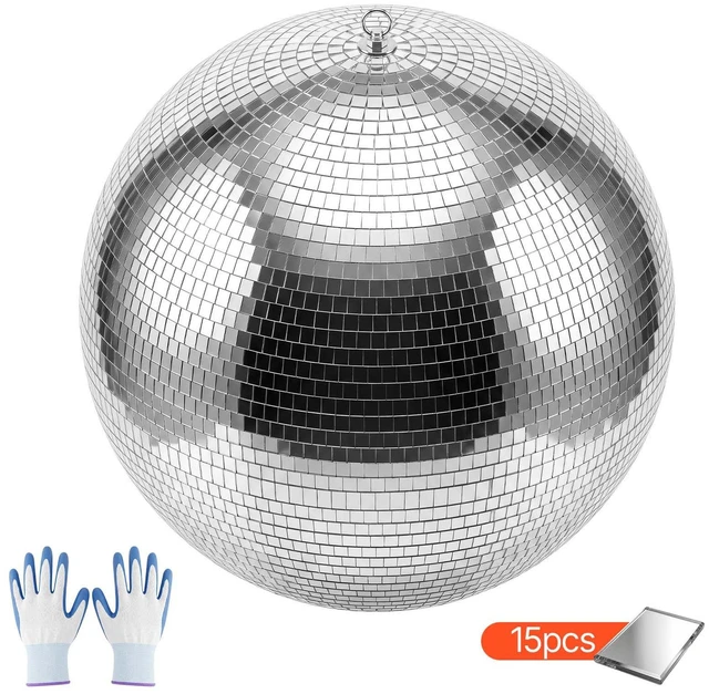 Main image of VEVOR Mirror Disco Ball 20 Inch Silver Reflective Ball with Hanging Ring, for Party Home Decoration Stage Props DJ Dance Club, 2 Mirror Tile Sizes, Reflects Light, Large Wedding Music Birthday Decor