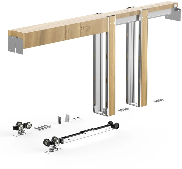 Main image of VEVOR Pocket Door Frame Kit 32" x 80" Pocket Door Kit Steel-Wrapped Studs, For Home Doors, Two-Way Soft Close Mechanism, Smooth & Quiet Sliding, Space-Saving Hidden Installation, Adjustable Width
