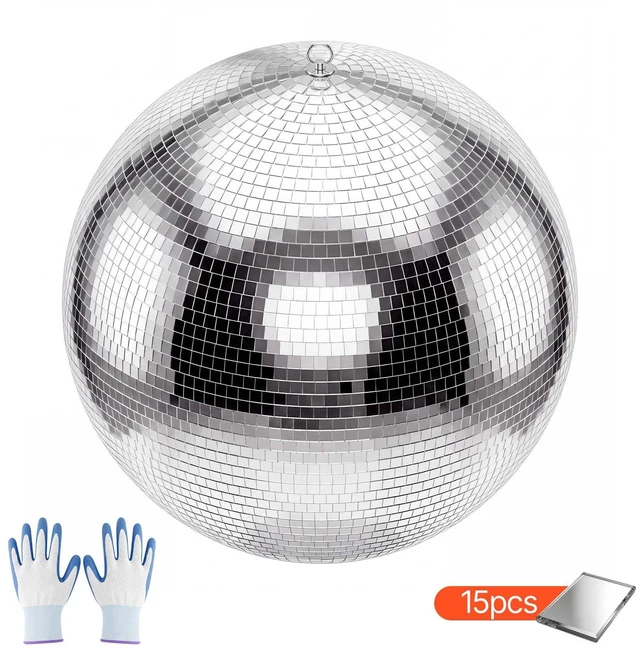 Main image of VEVOR Mirror Disco Ball 24 Inch Silver Reflective Ball with Hanging Ring, for Party Home Decoration Stage Props DJ Dance Club, 2 Mirror Tile Sizes, Reflects Light, Large Wedding Music Birthday Decor