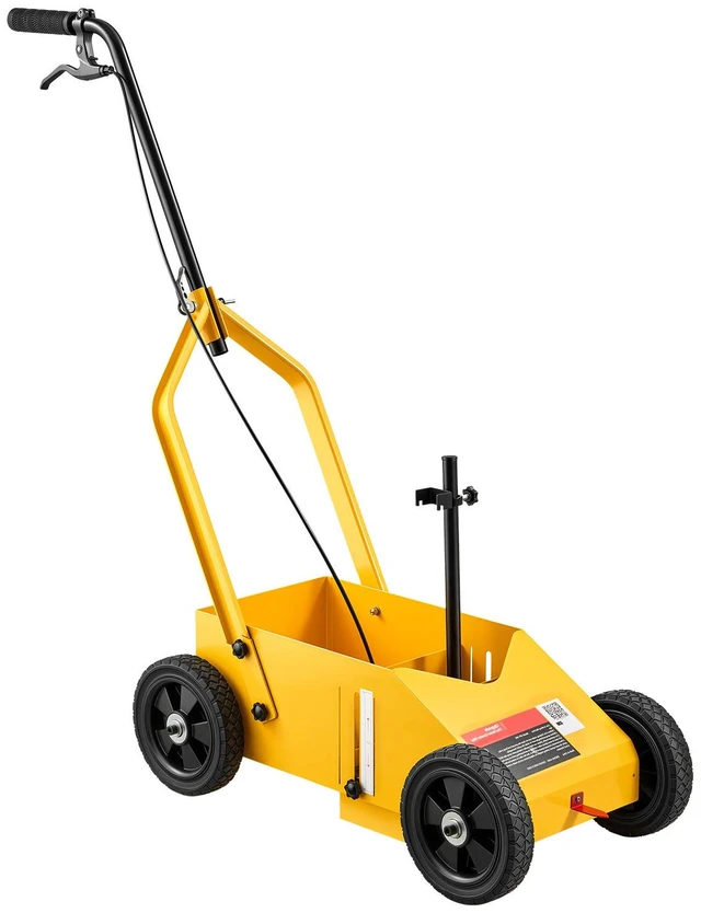 Main image of VEVOR Striping Line Marking Machine 9-Can Capacity Yellow with 4 Wheels, Parking Lot Striping Machine, 2 to 4 in Adjustable Line Width, Heavy Duty, Fast and Accurate Marking, with Adapter Nozzle