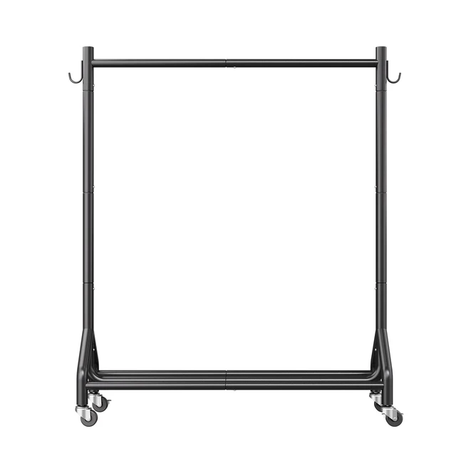 Alt view image 9 of 9 - VEVOR Clothes Rack, Rolling Clothing Garment Rack with Hanging Rod and Side Hooks, 198 lbs Load Capacity, Heavy Duty Carbon Steel Clothing Racks with Wheels, Ideal for Bedroom, Laundry, Living Room