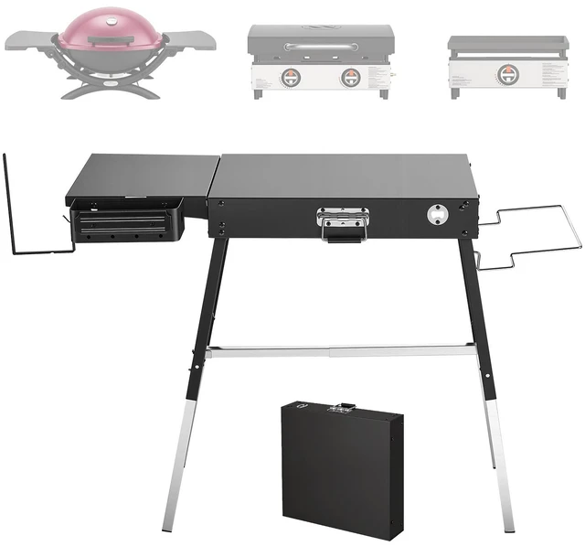 Main image of VEVOR Folding Grill Table 35x17 in Camping Griddle Stand Fit 17 & 22 in, for Picnic BBQ Tailgating, Carbon Steel, Adjustable Height, 350 lbs, Outdoor Cart with Magnetic Tool Rack and Tissue Holder