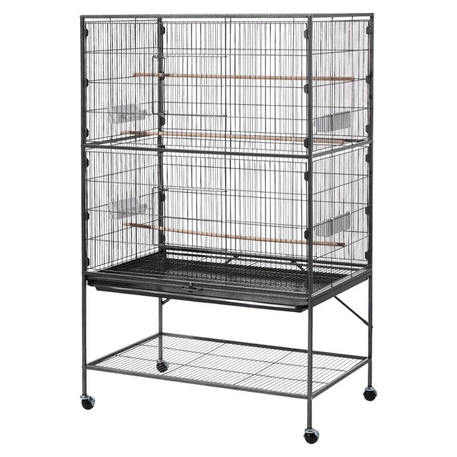 Alt view image 9 of 9 - Bird Cage, 36.6 x 22.8 x 59.5 inch, Flat Top, Wrought Iron Bird Flight Cage with Perches, Slide-Out Tray and Plastic Feeders, for Blue Tit, Cockatiel, Canary, Monk Parakeet, African Grey Parrot