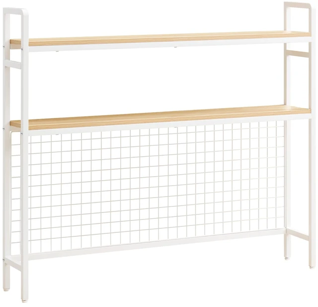 Main image of VEVOR Desktop Bookshelf 3-Tier Countertop Storage Hutch with Grid White, for Computer Desk, Metal Frame and Wooden Shelf, with Non-Slip Feet Pads, Desk Hutch Storage Organizer for Dorm, Home, Office