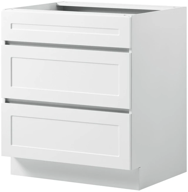 Main image of VEVOR White Shaker Base Cabinet Ready to Assemble, 30"W Unassembled Cabinet, 30" W x 24" D x 34.5" H, with 3 Drawers, Soft-Close Hardware, Fine Edge Banding, for Home, Office, and Laundry Room