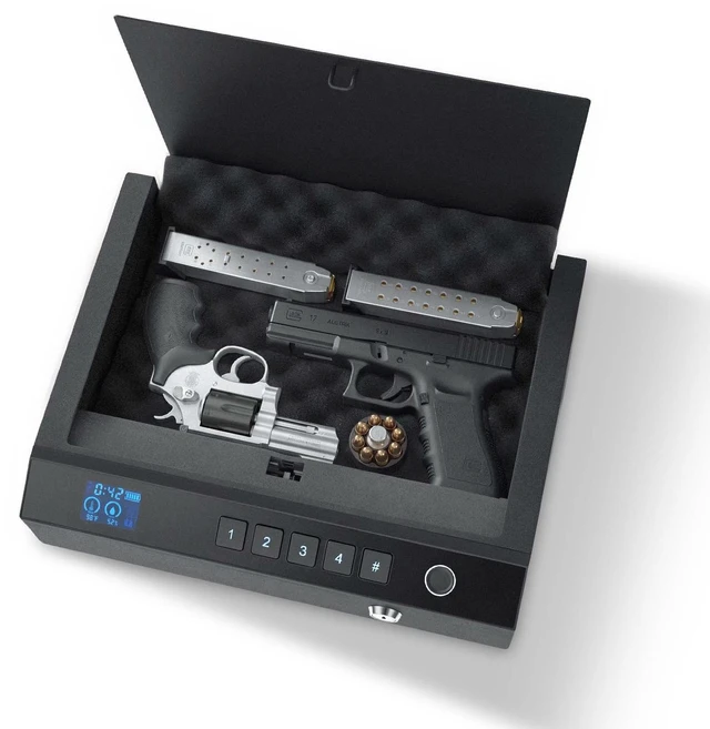 Main image of VEVOR Gun Safe for Handgun Biometric Fingerprint Pistol Safe with Bluetooth, for Storing 2 Handguns and 2 Magazines, 4-Way Quick Access, Steel Construction, with Automatic Lighting, Silent Mode, Black