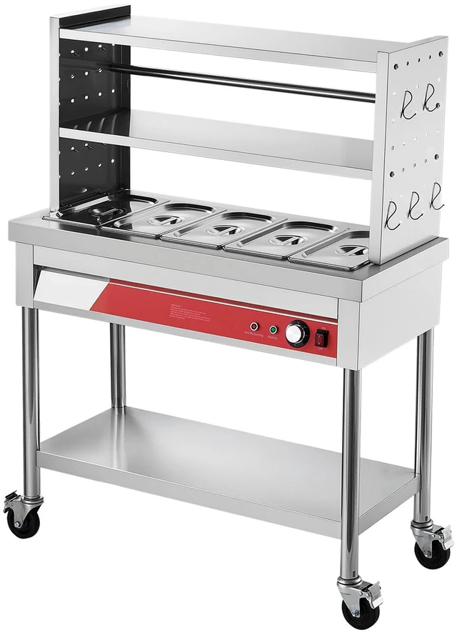 Main image of VEVOR Commercial Food Warmer 5 x 1/3 Pans Electric Steam Table 1500W, for Buffet Restaurant Catering Party, Professional Stainless Steel Server, with Undershelf, Rolling Stand, and Temp Control