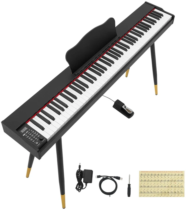 Main image of VEVOR Digital Piano 88 Keys Semi Weighted Full Size Keyboard Stand Black, for Beginners, 600 Tones, 600 Rhythms, Electric Piano, with Sustain Pedal, Speaker, Headphone Jack, USB/MIDI, Power Adapter