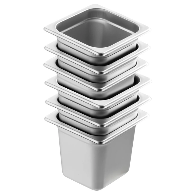 Alt view image 9 of 9 - 6 Pack Hotel Pans, 1/6 Size Anti-Jam Steam Pan, 0.8mm Thick Stainless Steel Restaurant Steam Table Pan, 6-Inch Deep Commercial Table Pan, Catering Storage Food Pan, for Industrial & Scientific
