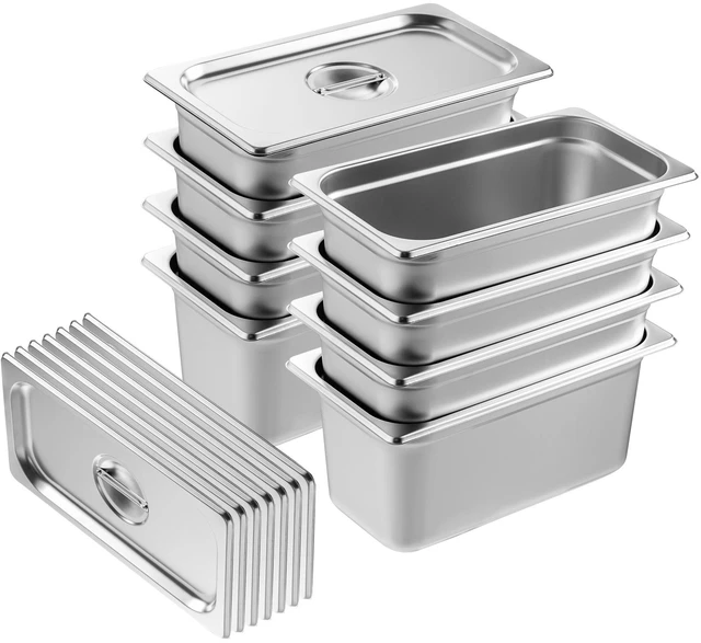 Alt view image 10 of 10 - VEVOR 8 Pack Hotel Pans, 1/3 Size Anti-Jam Steam Pan with Lid, 0.8mm Thick Stainless Steel Steam Table Pan, 6-Inch Deep Commercial Table Pan, Catering Storage Food Pan, for Industrial & Scientific