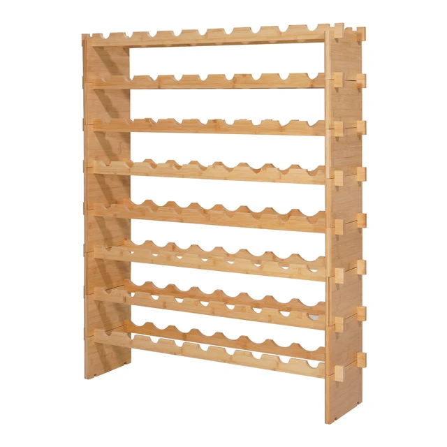 Alt view image 8 of 8 - VEVOR 72 Bottle Stackable Modular Wine Rack, 8-Tier, Floor Freestanding Wine Storage Rack, Sturdy Wines Holder Display Shelf, Wobble-Free Shelves, Easy Assembly, for Kitchen, Cellar, and Bar, Natural