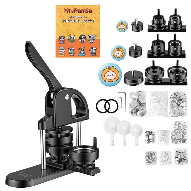 Alt view image 8 of 8 - Button Maker, 1/1.25/2.28 inch(25/32/58mm) 3-IN-1 Pin Maker, with 300pcs Button Parts, Button Maker Machine with Panda Magic Book, Ergonomic Arc Handle Punch Press Kit, For Children DIY Gifts