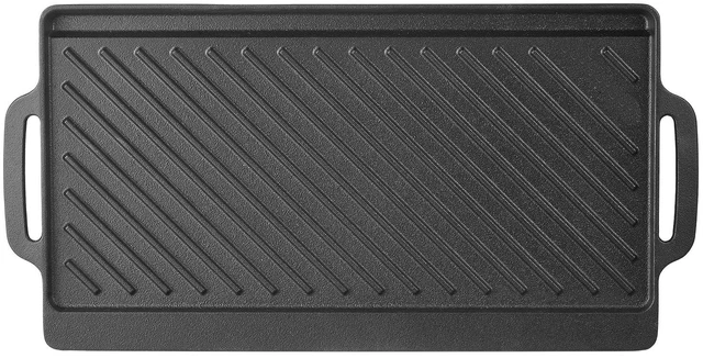 Main image of VEVOR Reversible Grill/Griddle 18x9 in Pre-Seasoned Cast Iron Pan Handle, for BBQ, Eggs, Pancakes, Burgers, Dual-Sided Plate, Portable Rectangular Cookware for Oven, Gas Stove, Grill, and Campfire