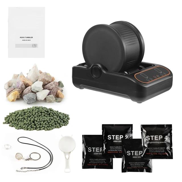 Alt view image 9 of 9 - Rock Tumbler, 3 lb Rock Polishing Machine, Rocks Tumbling Kit with 4-Speed Adjustment, 19 Day Timer, PC Sound Reduction Cover & TPU Drum, Direct Drive Motor Rocks Polishing, Quiet Operation