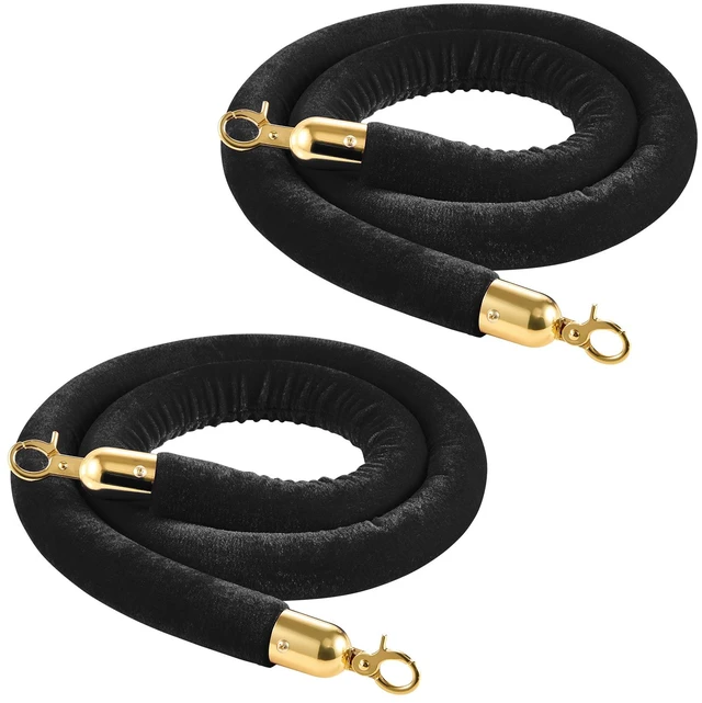 Main image of VEVOR 2 Pcs Black Velvet Stanchion Ropes, 5 ft Crowd Control Stanchion Black Velvet Ropes with Gold Hooks, Post Queue Barrier Carpet Rope for Carpet Events Movie Theaters Grand Openings Hotels Party