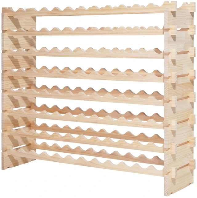 Alt view image 2 of 2 - Vevor 96 Bottle Stackable Modular Wine Rack, 8-Tier Wine Bottle Holder,Solid Wood Floor Freestanding Wine Storage Rack For Pinot Noir bottles,For Kitchen, Cellar, and Bar, Natural