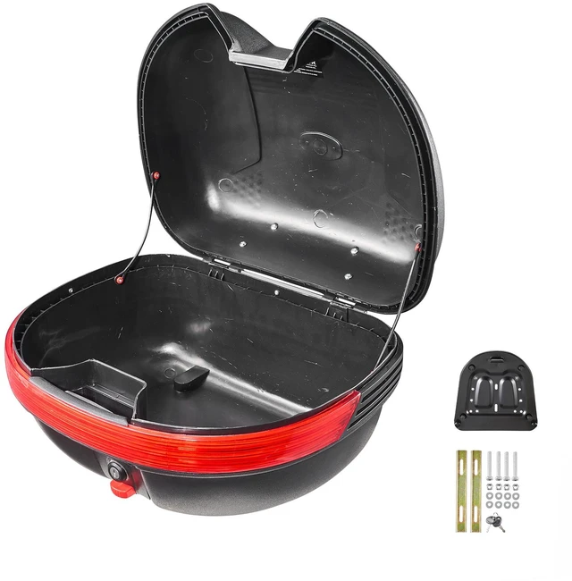 Main image of VEVOR Motorcycle Top Case 30L Universal Waterproof PP Motorcycle Tail Case, Detachable Motorbike Top Box with Security Lock & Backrest for Luggage Storage