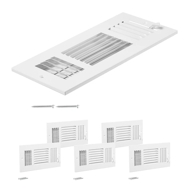 Alt view image 9 of 9 - 4 x 10 Inch Floor Registers, 6-Pack Floor Vents, HVAC 3-Direction Iron Vent Grilles for Home/Office Wall & Ceiling, Rustproof Anti-Peeling Air Vents Deflector Adjustable with Metal Damper, White