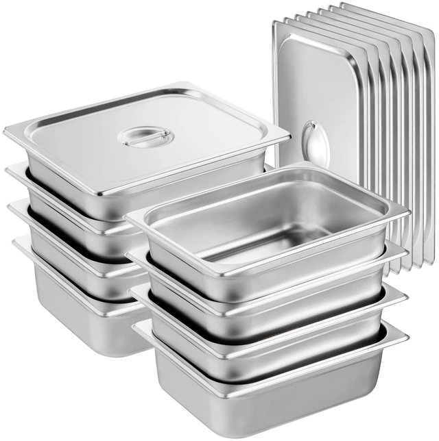 Alt view image 16 of 16 - 8 Pack Hotel Pans, 1/2 Size Anti-Jam Steam Pan with Lid, 0.8mm Thick Stainless Steel Steam Table Pan, 4-Inch Deep Commercial Table Pan, Catering Storage Food Pan, for Industrial & Scientific