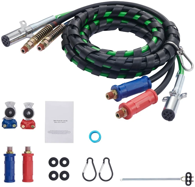 Alt view image 16 of 16 - VEVOR 12FT Semi Truck Air Lines Kit with 2PCS Glad Hands, 3-in-1 Air Hoses & 7 Way ABS Electric Power Line, with 2PCS Gladhand Handles, 4PCS Seals and Tender Spring Kit for Semi Truck Trailer Tractor