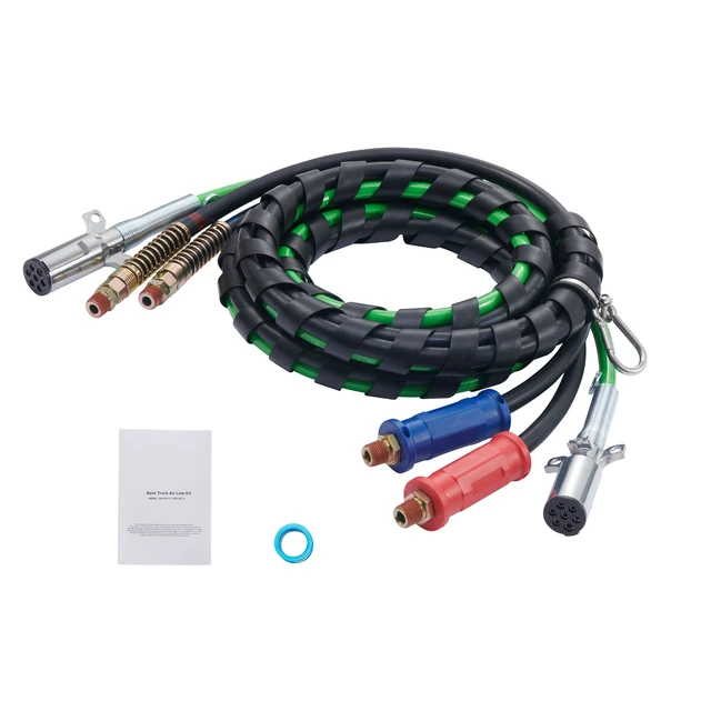 Alt view image 15 of 15 - VEVOR 12FT Semi Truck Air Lines Kit, 3-in-1 Air Hoses & ABS Power Line for Semi Truck Trailer Tractor, 7-Way Plug Electrical Cord Cable and Rubber Air Lines Hose Assembly Kit with Hook & Teflon Tape