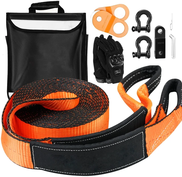 Alt view image 16 of 16 - VEVOR Off-Road Recovery Kit, 3" x 30', Heavy Duty Winch Recovery Kit with 30000 lbs Tow Straps, 44092 lbs D-Ring Shackles, Shackle Receiver, Snatch Block Pulley, Gloves, Storage Bag for ATV Jeep Truck